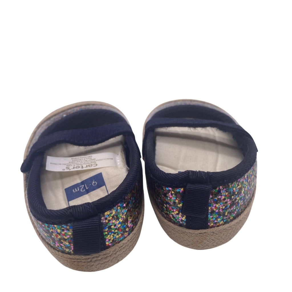 Carters Baby Girl Glitter Mary Jane Shoes 9-12 Months Blue  Jute Sole Non Slip