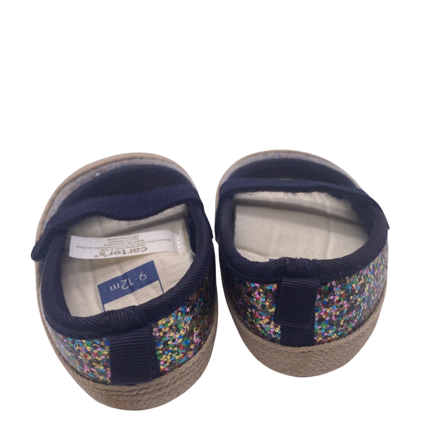 Carters Baby Girl Glitter Mary Jane Shoes 9-12 Months Blue  Jute Sole Non Slip