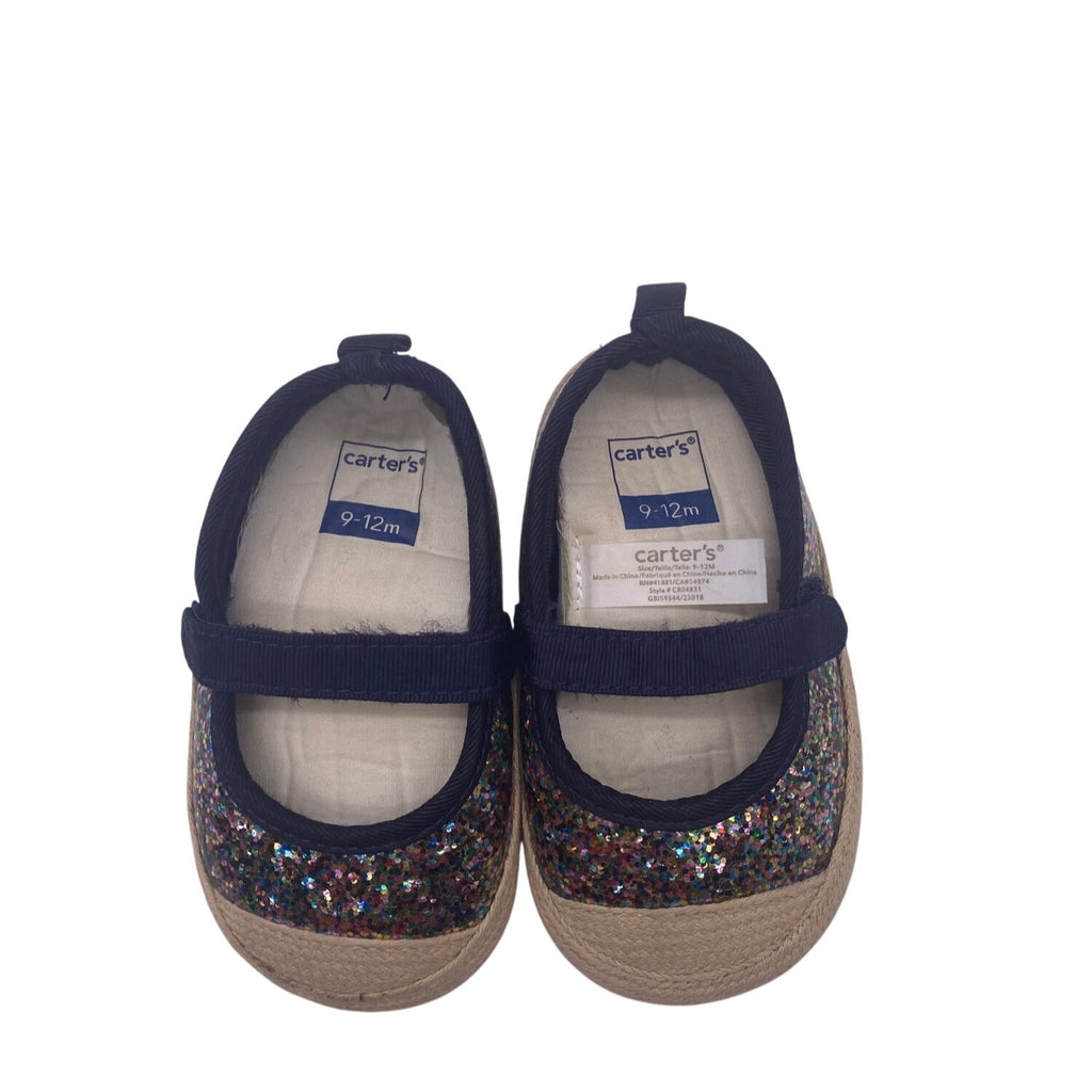 Carters Baby Girl Glitter Mary Jane Shoes 9-12 Months Blue  Jute Sole Non Slip