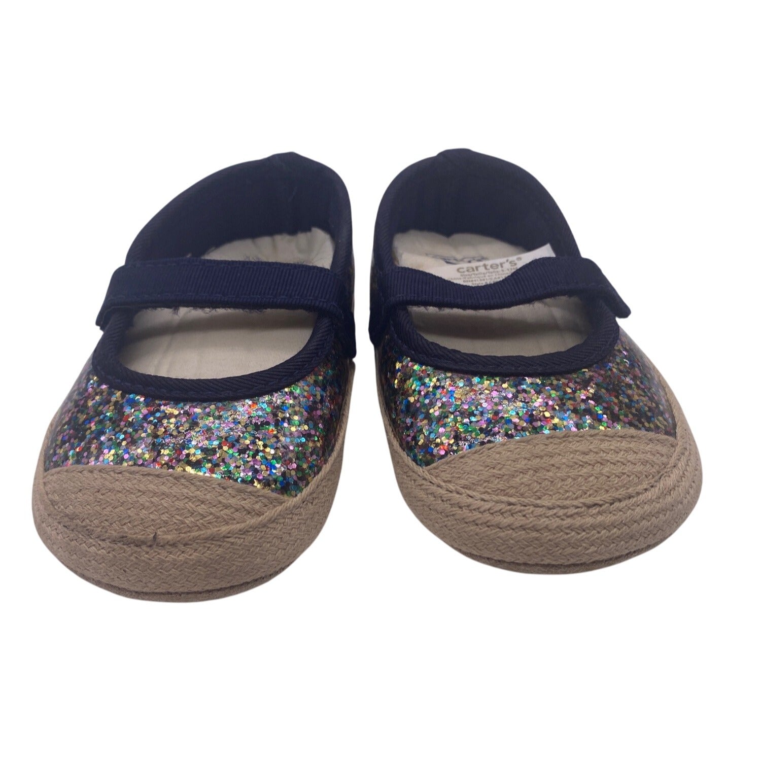 Carters Baby Girl Glitter Mary Jane Shoes 9-12 Months Blue  Jute Sole Non Slip