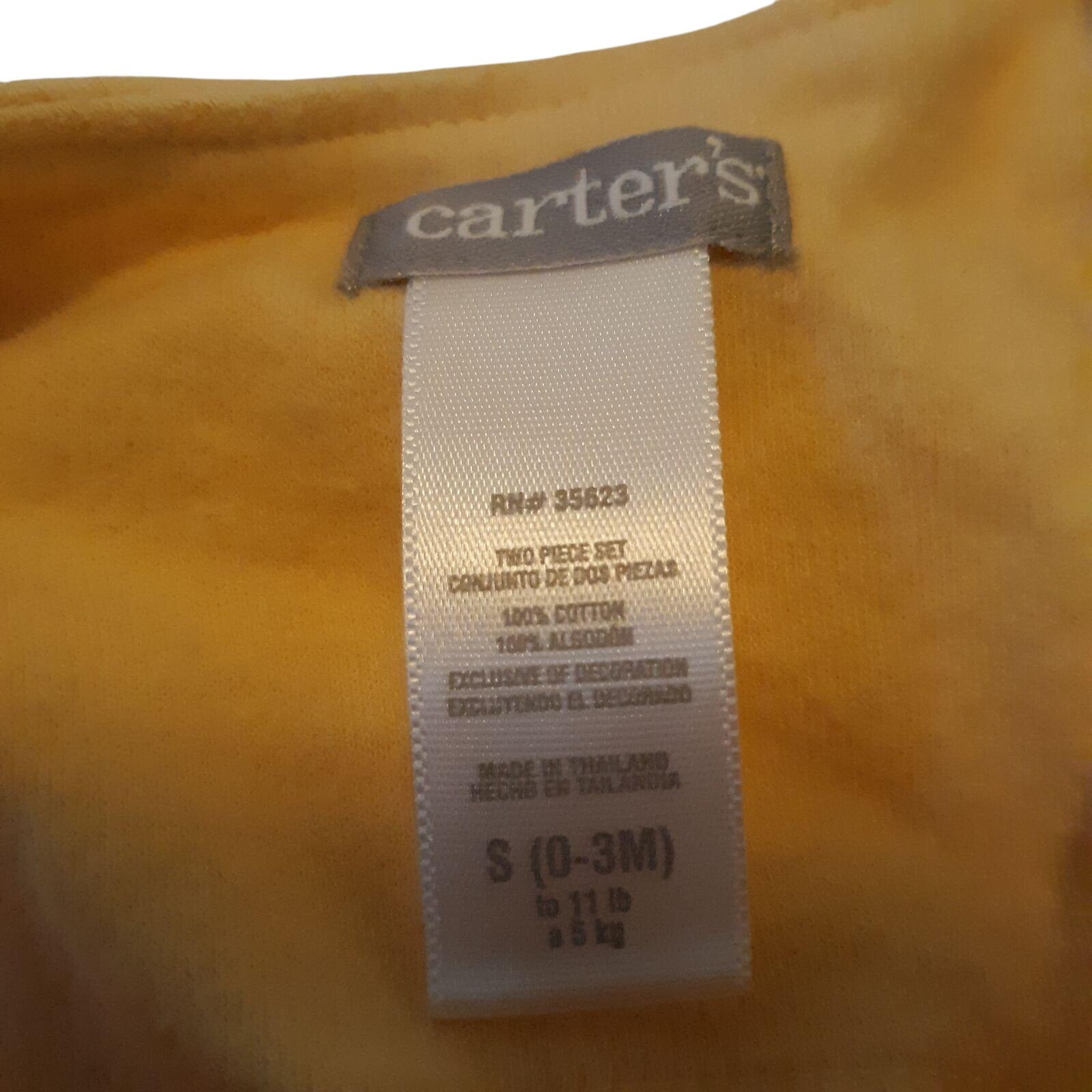 Carters Baby Girl One Piece Pajamas S 0-3M Yellow & White Animal Design Cotton