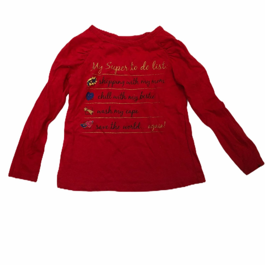 Epic Threads Girls Red Long Sleeve Shirt Quote My Super To Do List Size 2T
