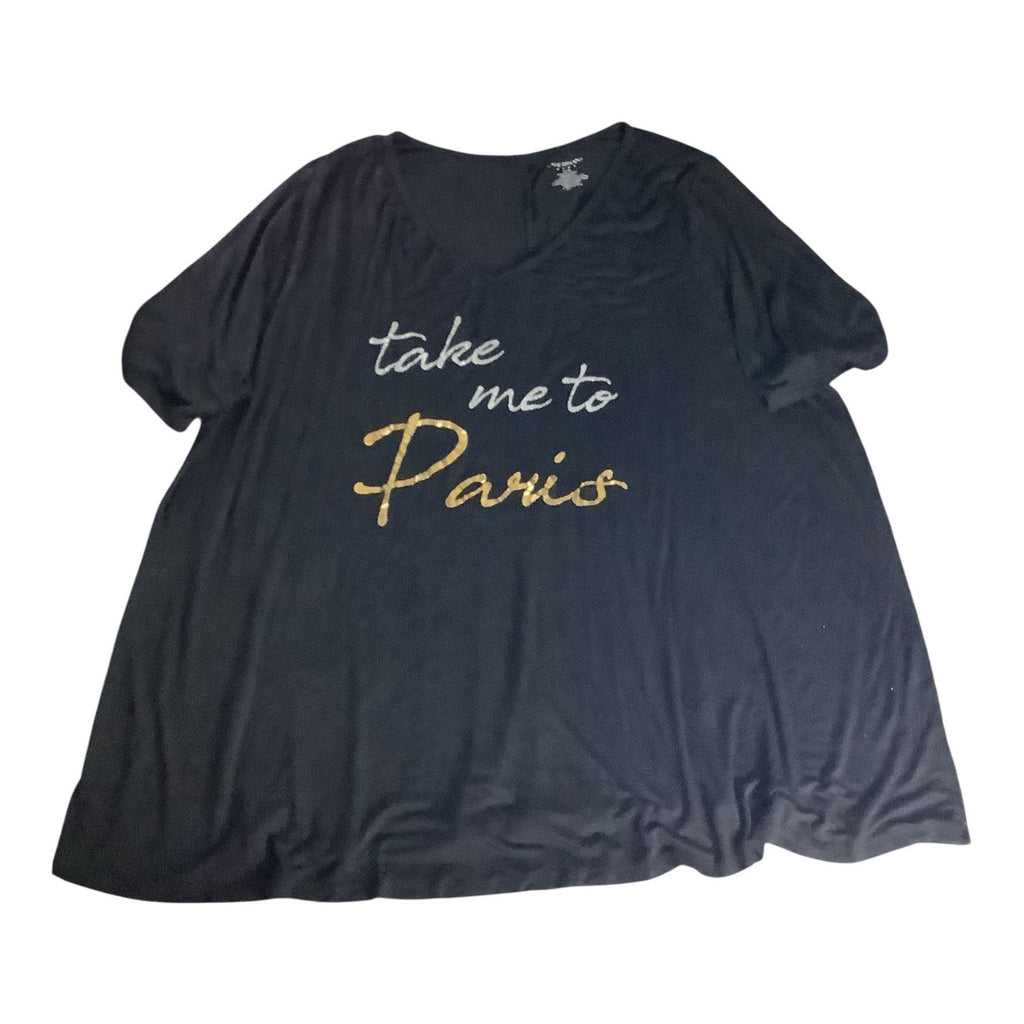 Lane Bryant Womens Graphic V-Neck T-Shirt Sz 26/28 Take Me To Paris Black Gold