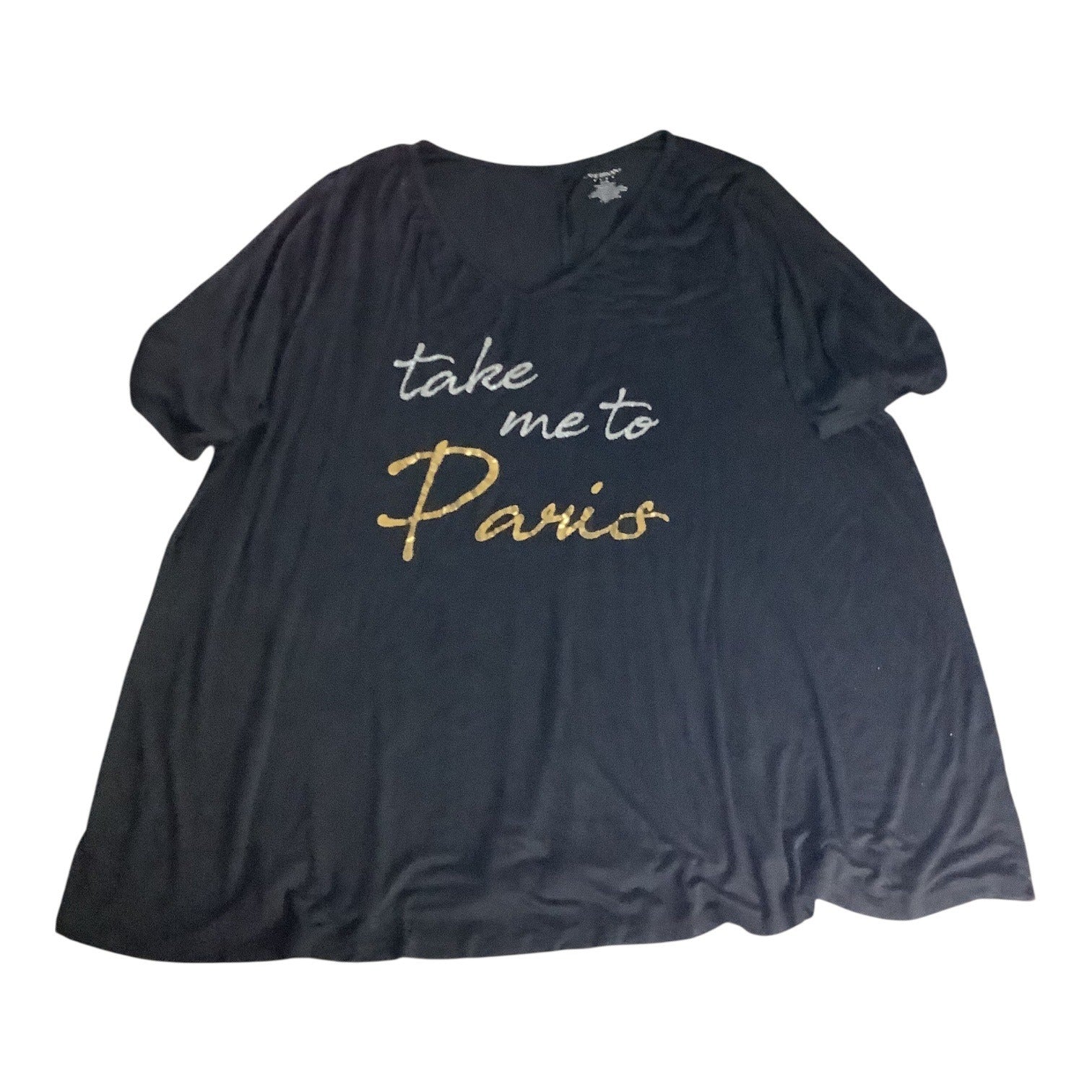 Lane Bryant Womens Graphic V-Neck T-Shirt Sz 26/28 Take Me To Paris Black Gold