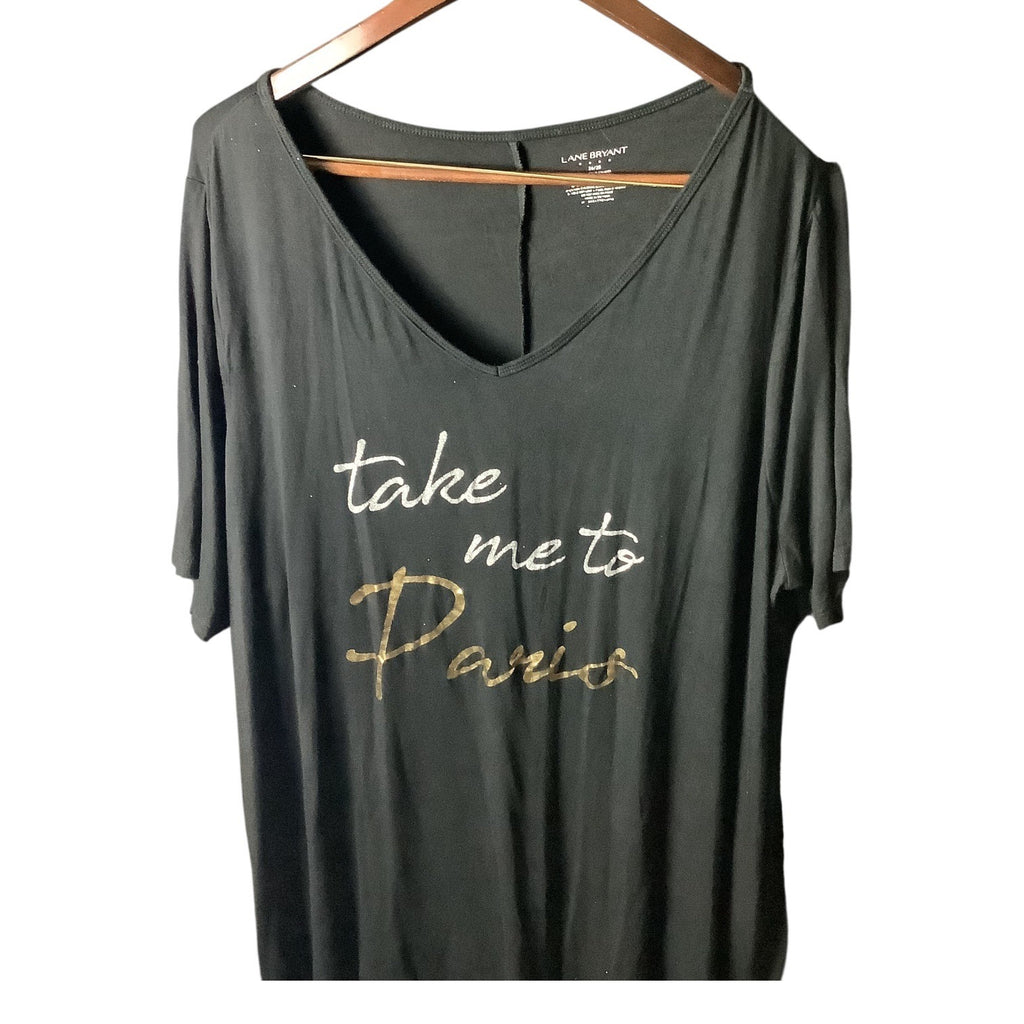 Lane Bryant Womens Graphic V-Neck T-Shirt Sz 26/28 Take Me To Paris Black Gold