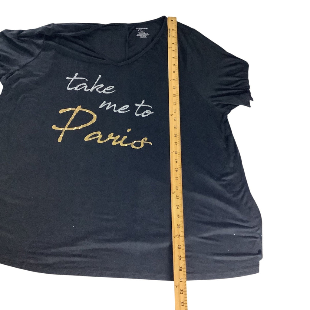 Lane Bryant Womens Graphic V-Neck T-Shirt Sz 26/28 Take Me To Paris Black Gold