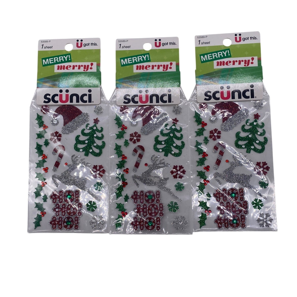 Lot of 3 Scunci U Got This Christmas Stickers 53589P Glittery Holiday Designs