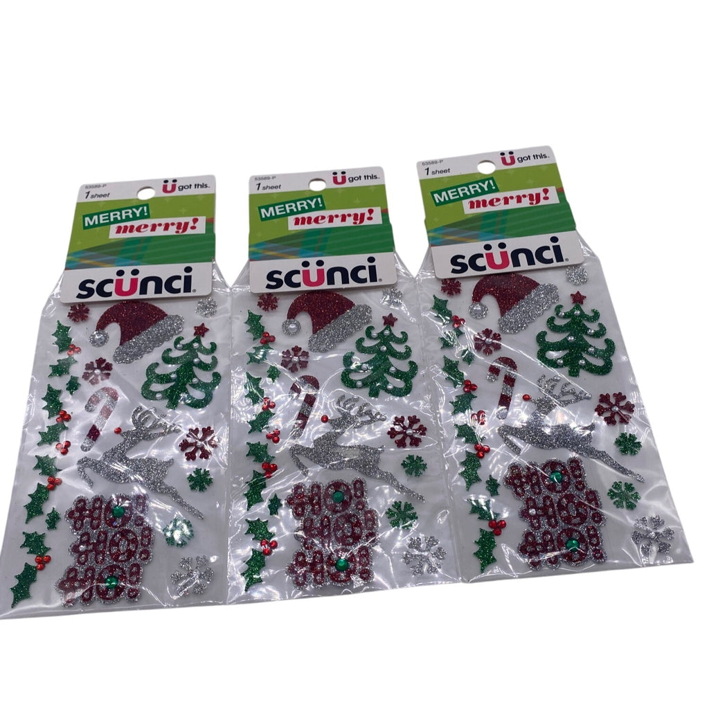 Lot of 3 Scunci U Got This Christmas Stickers 53589P Glittery Holiday Designs