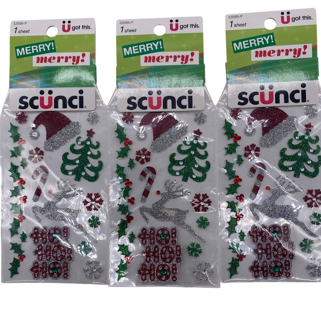 Lot of 3 Scunci U Got This Christmas Stickers 53589P Glittery Holiday Designs