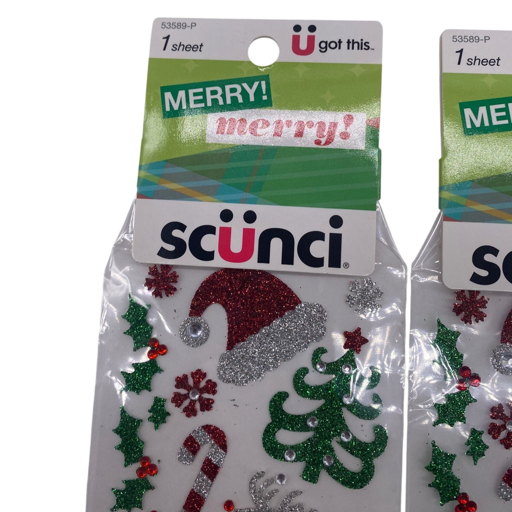 Lot of 3 Scunci U Got This Christmas Stickers 53589P Glittery Holiday Designs