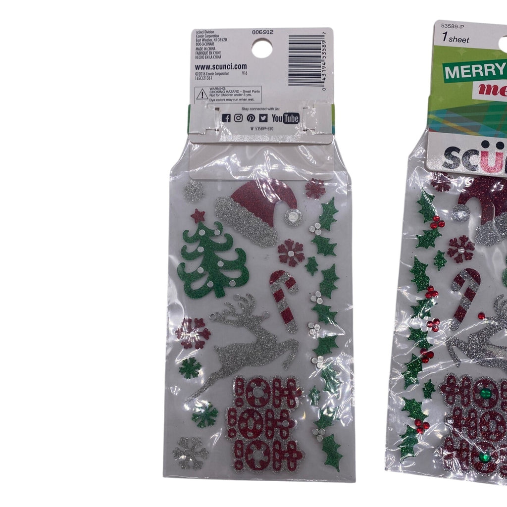 Lot of 3 Scunci U Got This Christmas Stickers 53589P Glittery Holiday Designs