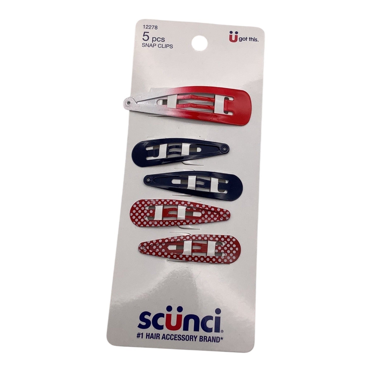 Scunci U Got This Red White Blue Hair Snap Clips Assorted Colors 5 Pcs 12278