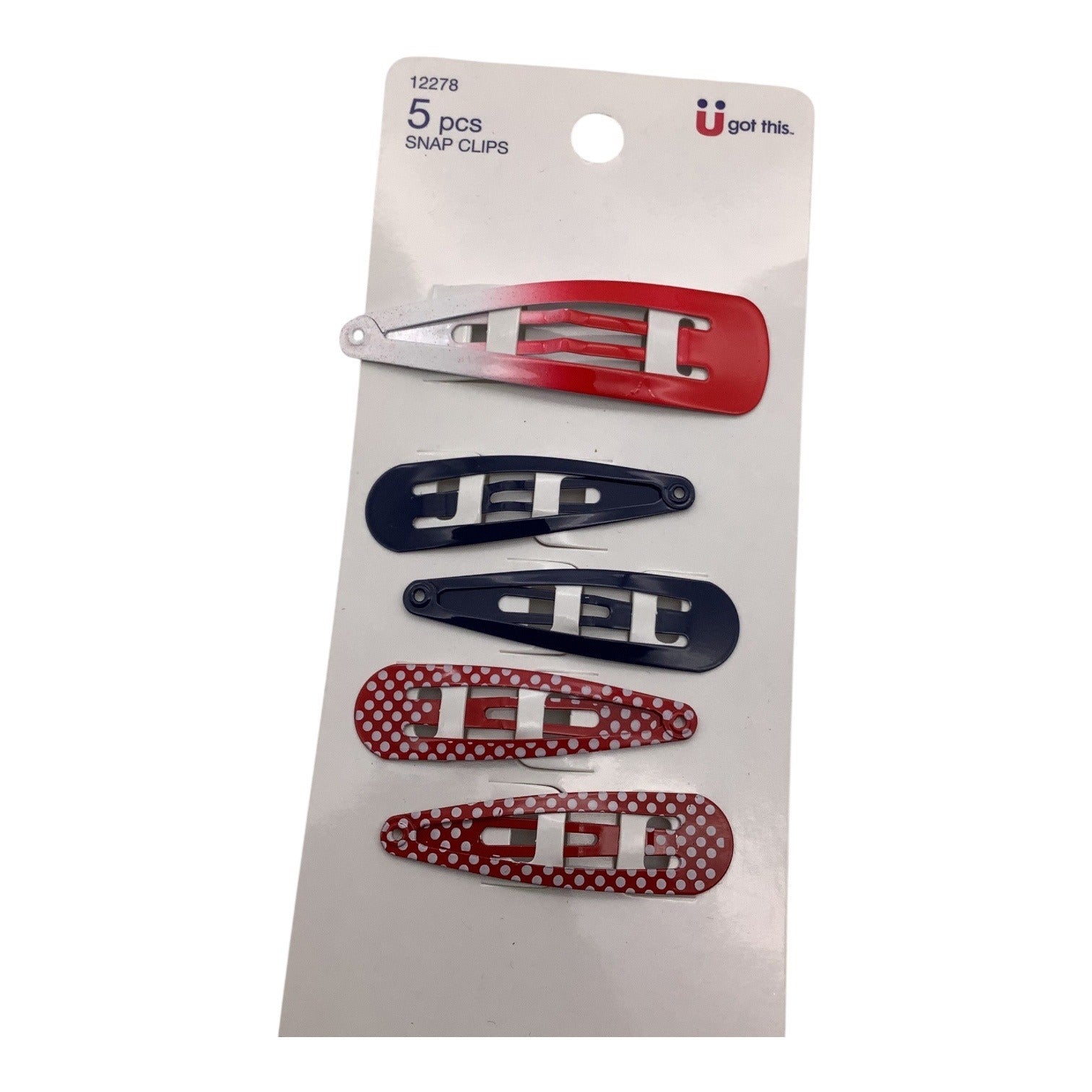 Scunci U Got This Red White Blue Hair Snap Clips Assorted Colors 5 Pcs 12278