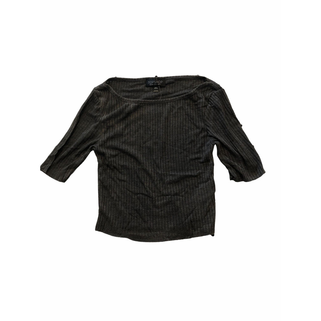 TopShop Crop Top Shirt Fitted Stretch Short Sleeve Casual NWT