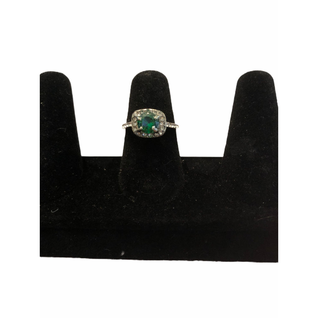 Elegant Women’s Sterling Silver Plated Zircon Bridal Wedding Ring Green CZ Size 6