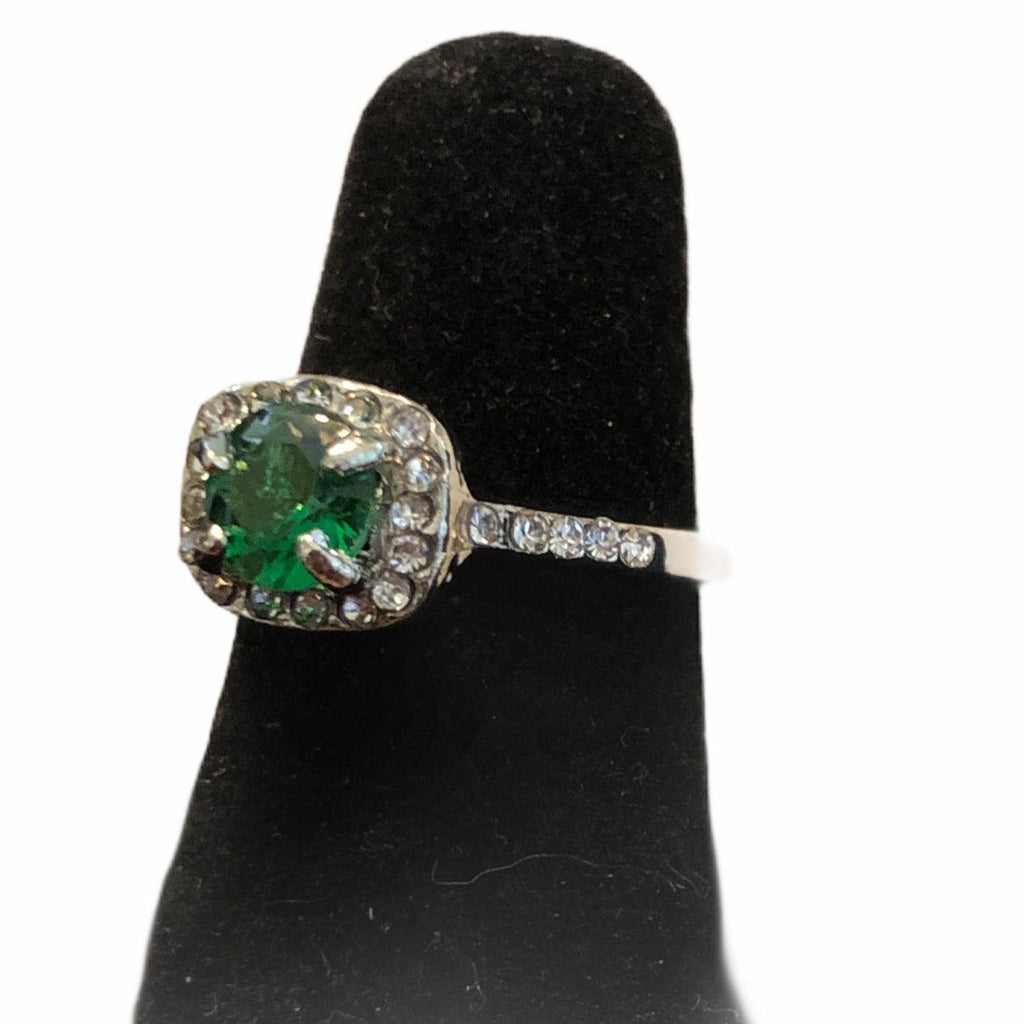 Elegant Women’s Sterling Silver Plated Zircon Bridal Wedding Ring Green CZ Size 6