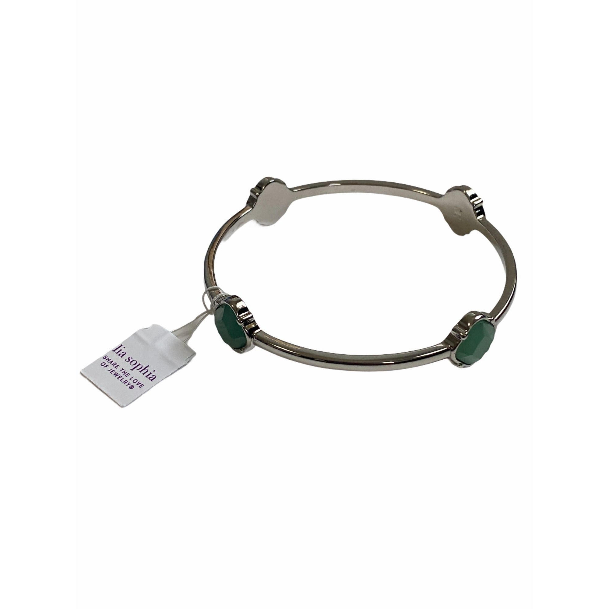 Lia Sophia Women's Dramatique Bangle Bracelet Sliver With Green Accents