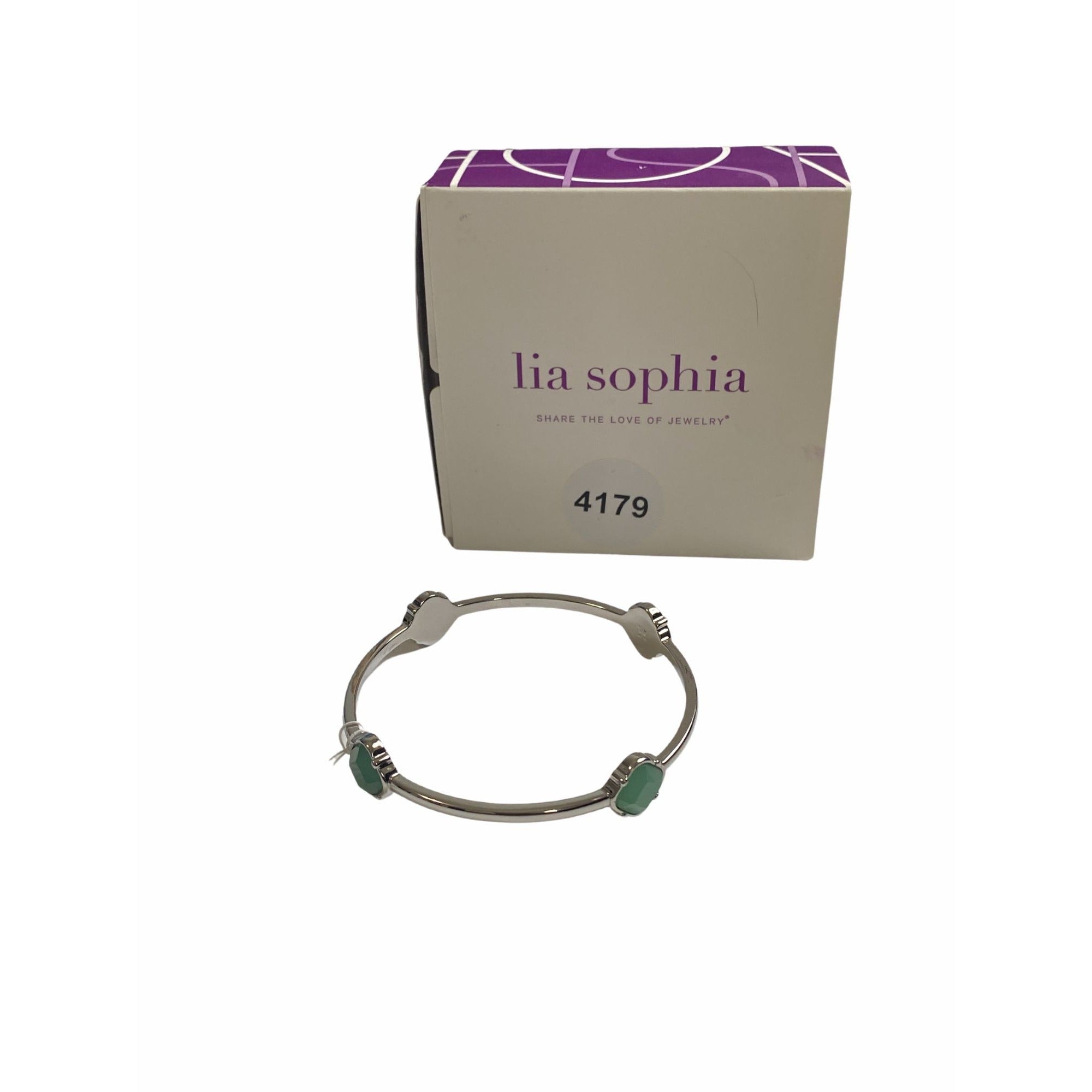 Lia Sophia Women's Dramatique Bangle Bracelet Sliver With Green Accents