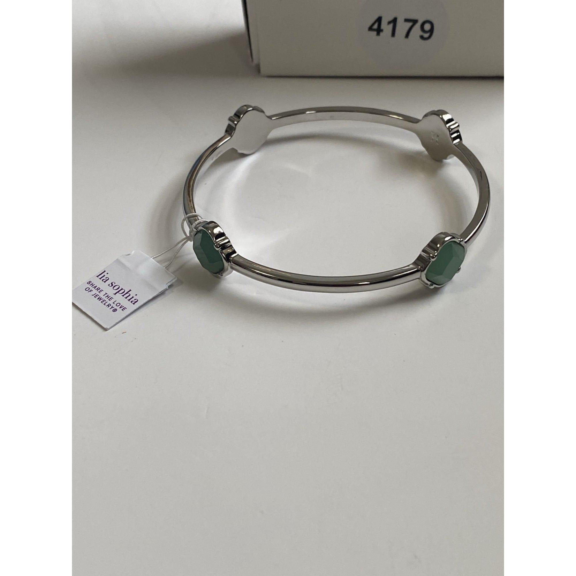 Lia Sophia Women's Dramatique Bangle Bracelet Sliver With Green Accents
