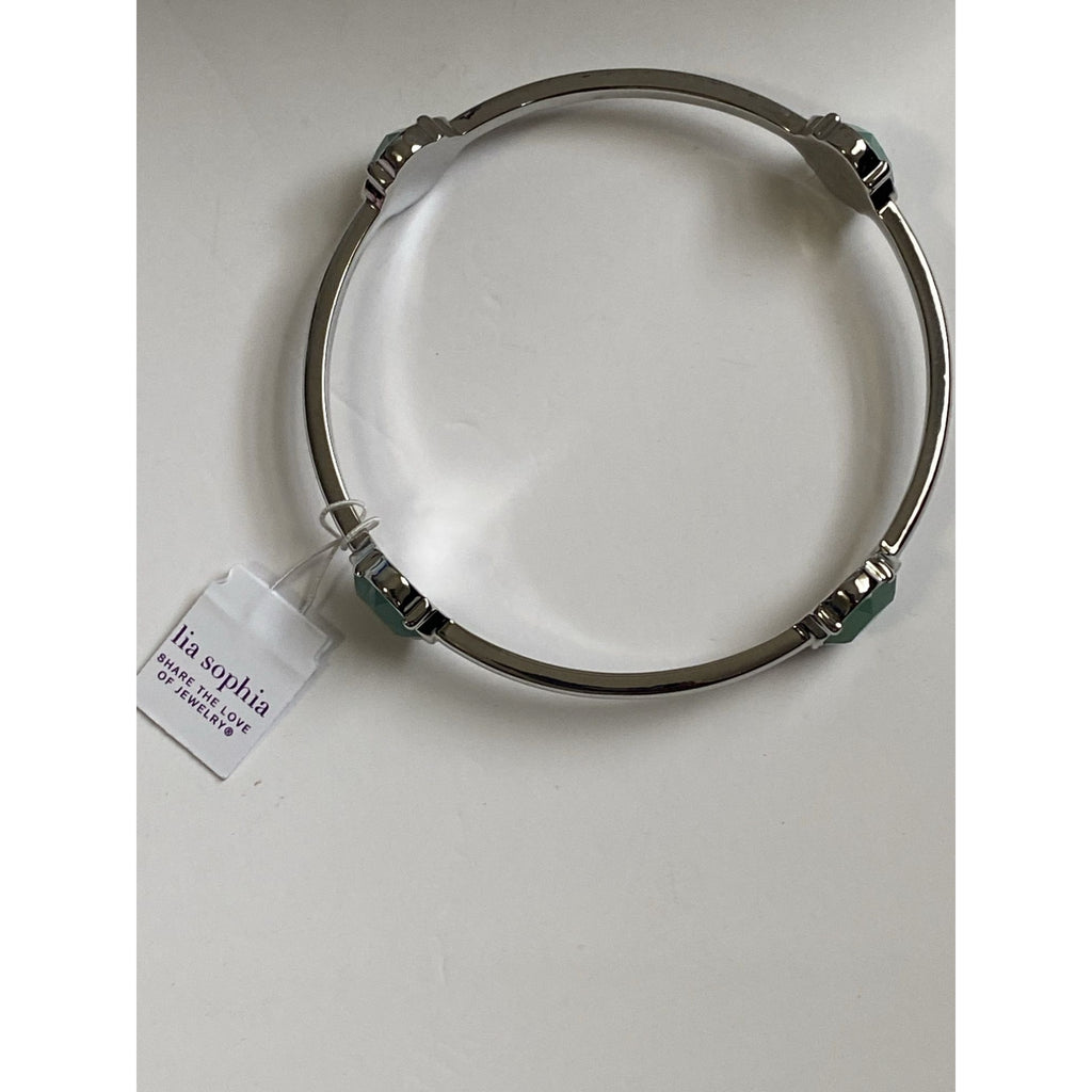 Lia Sophia Women's Dramatique Bangle Bracelet Sliver With Green Accents