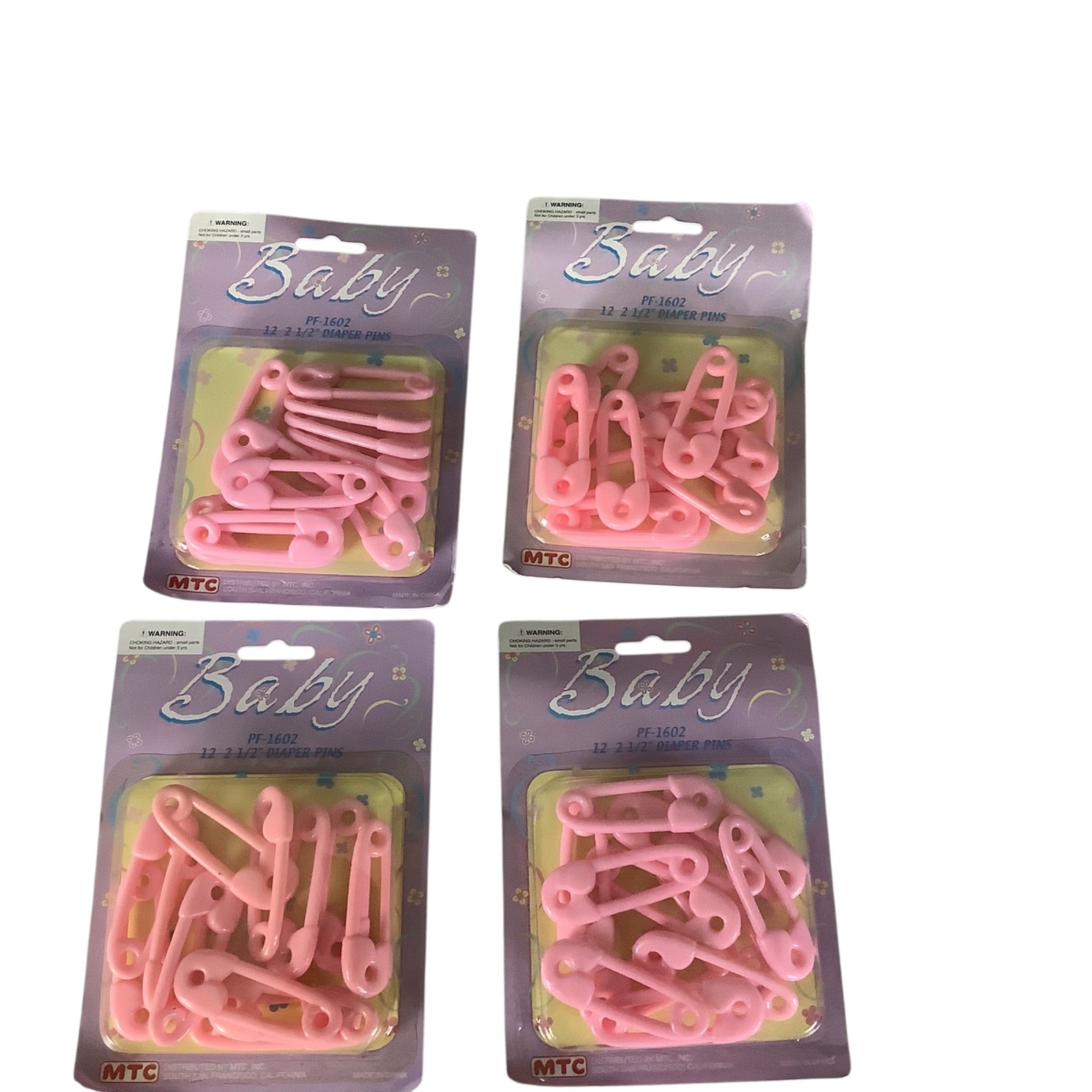 Baby Diaper Pins 2.5 Inch PF-1602 Pink 4 Packs 12 Pins Each By MTC