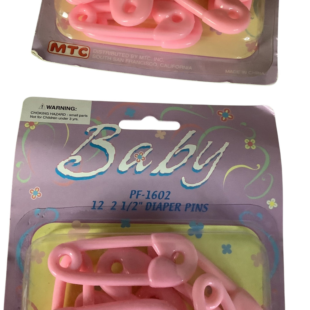 Baby Diaper Pins 2.5 Inch PF-1602 Pink 4 Packs 12 Pins Each By MTC