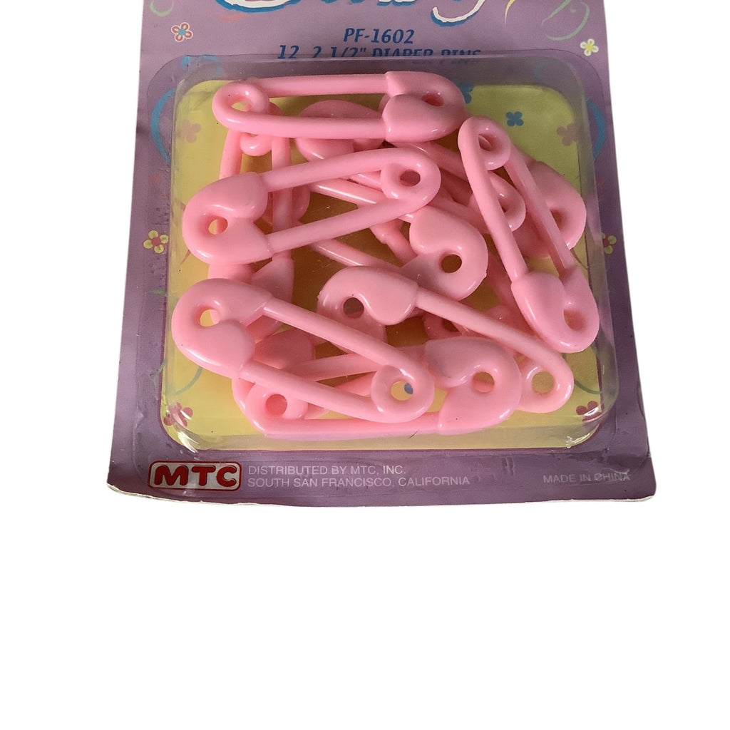 Baby Diaper Pins 2.5 Inch PF-1602 Pink 4 Packs 12 Pins Each By MTC