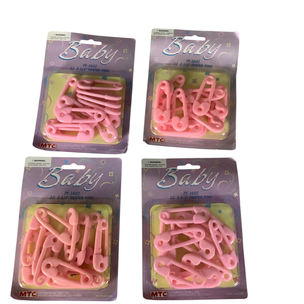 Baby Diaper Pins 2.5 Inch PF-1602 Pink 4 Packs 12 Pins Each By MTC