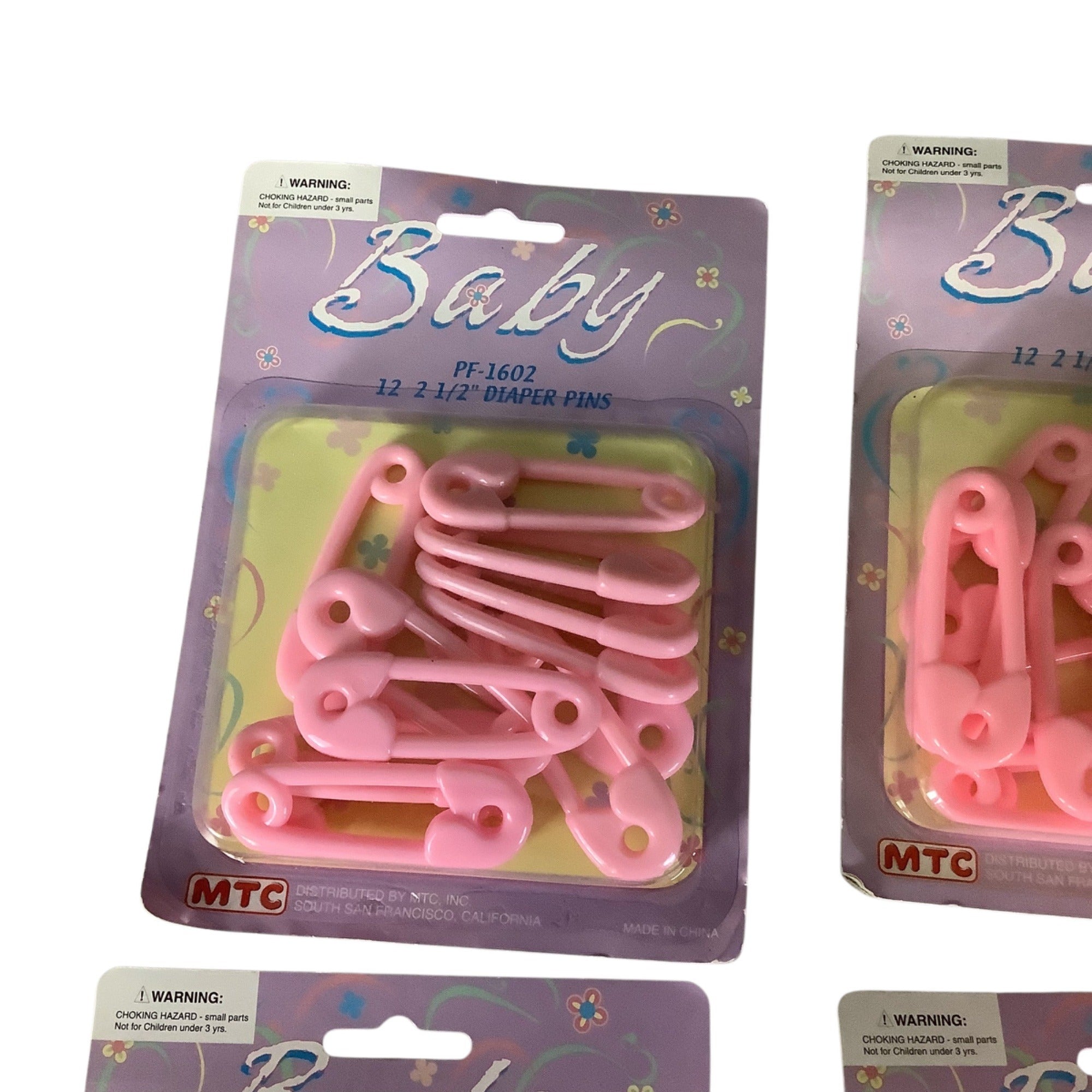 Baby Diaper Pins 2.5 Inch PF-1602 Pink 4 Packs 12 Pins Each By MTC
