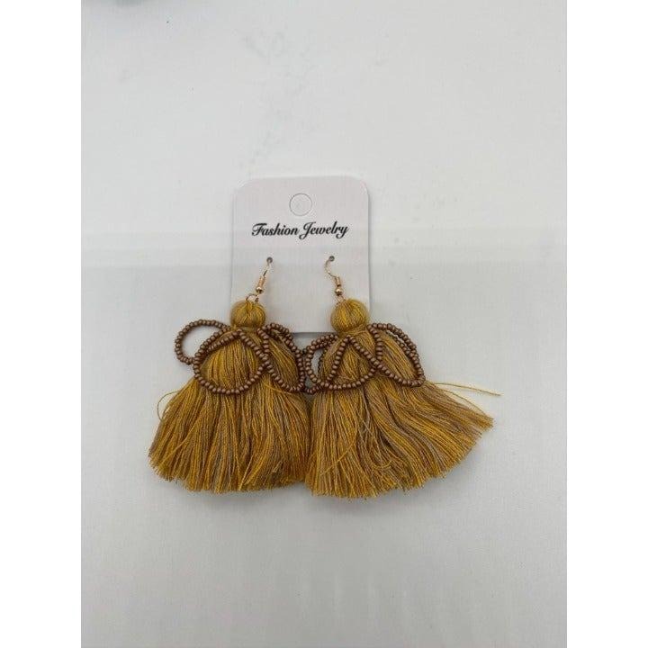 Bohemian Yellow Fringe Tassel Beaded Earrings Womens Long Dangle Drop Fashion