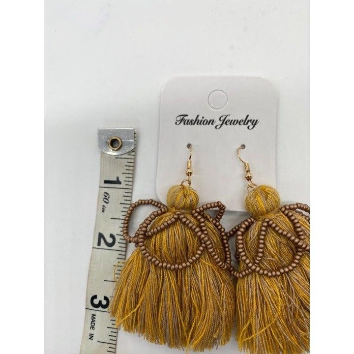 Bohemian Yellow Fringe Tassel Beaded Earrings Womens Long Dangle Drop Fashion