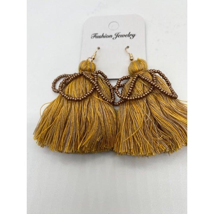 Bohemian Yellow Fringe Tassel Beaded Earrings Womens Long Dangle Drop Fashion