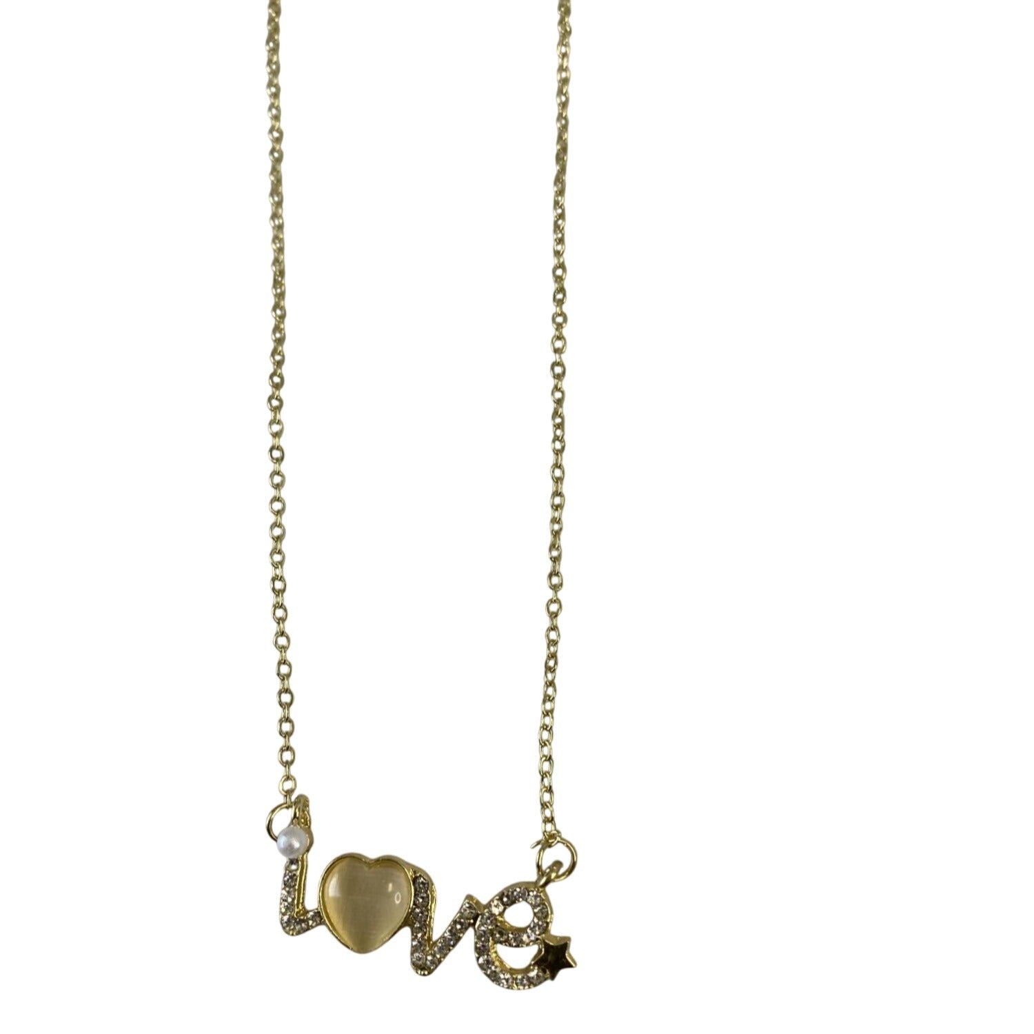 Bedazzled Love Letter Pendant Necklace Gold Tone Rhinestone & Gemstones Chain