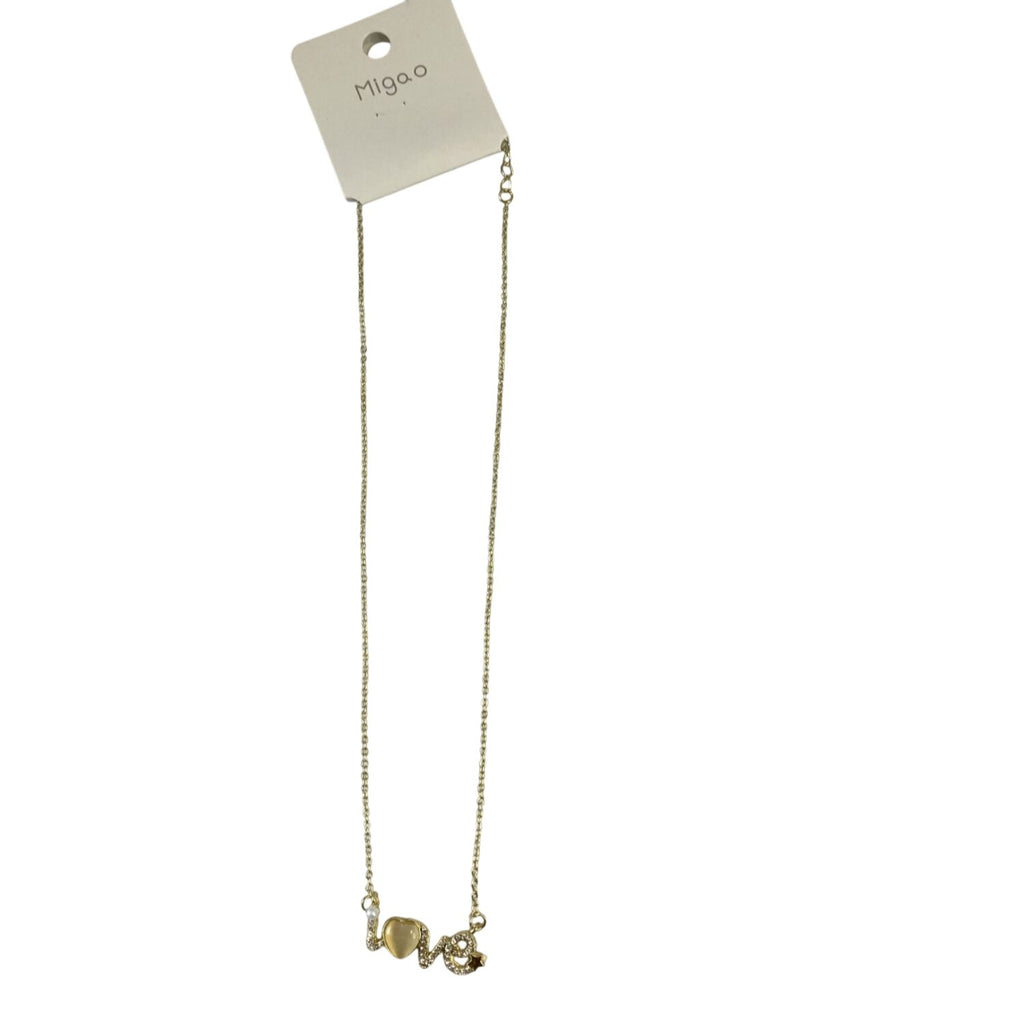 Bedazzled Love Letter Pendant Necklace Gold Tone Rhinestone & Gemstones Chain