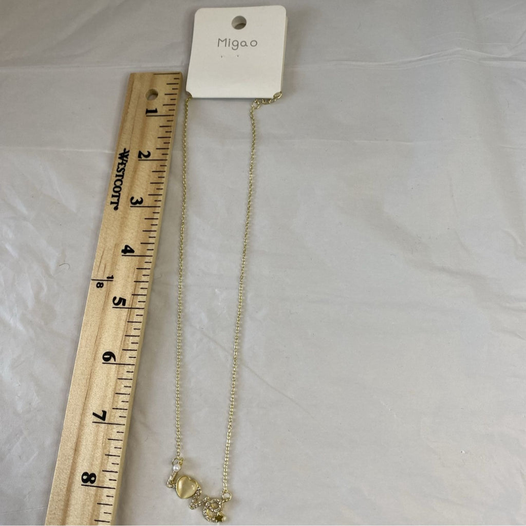 Bedazzled Love Letter Pendant Necklace Gold Tone Rhinestone & Gemstones Chain