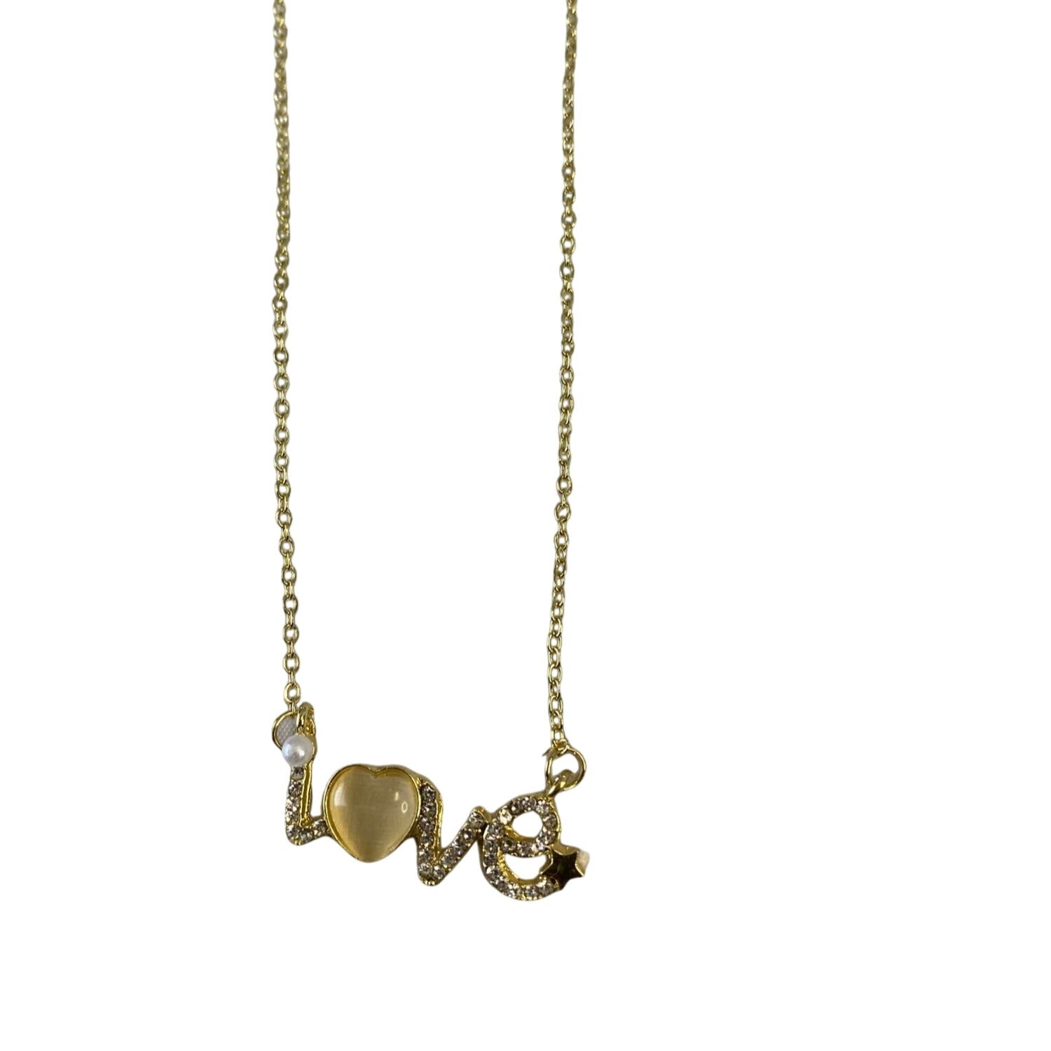 Bedazzled Love Letter Pendant Necklace Gold Tone Rhinestone & Gemstones Chain