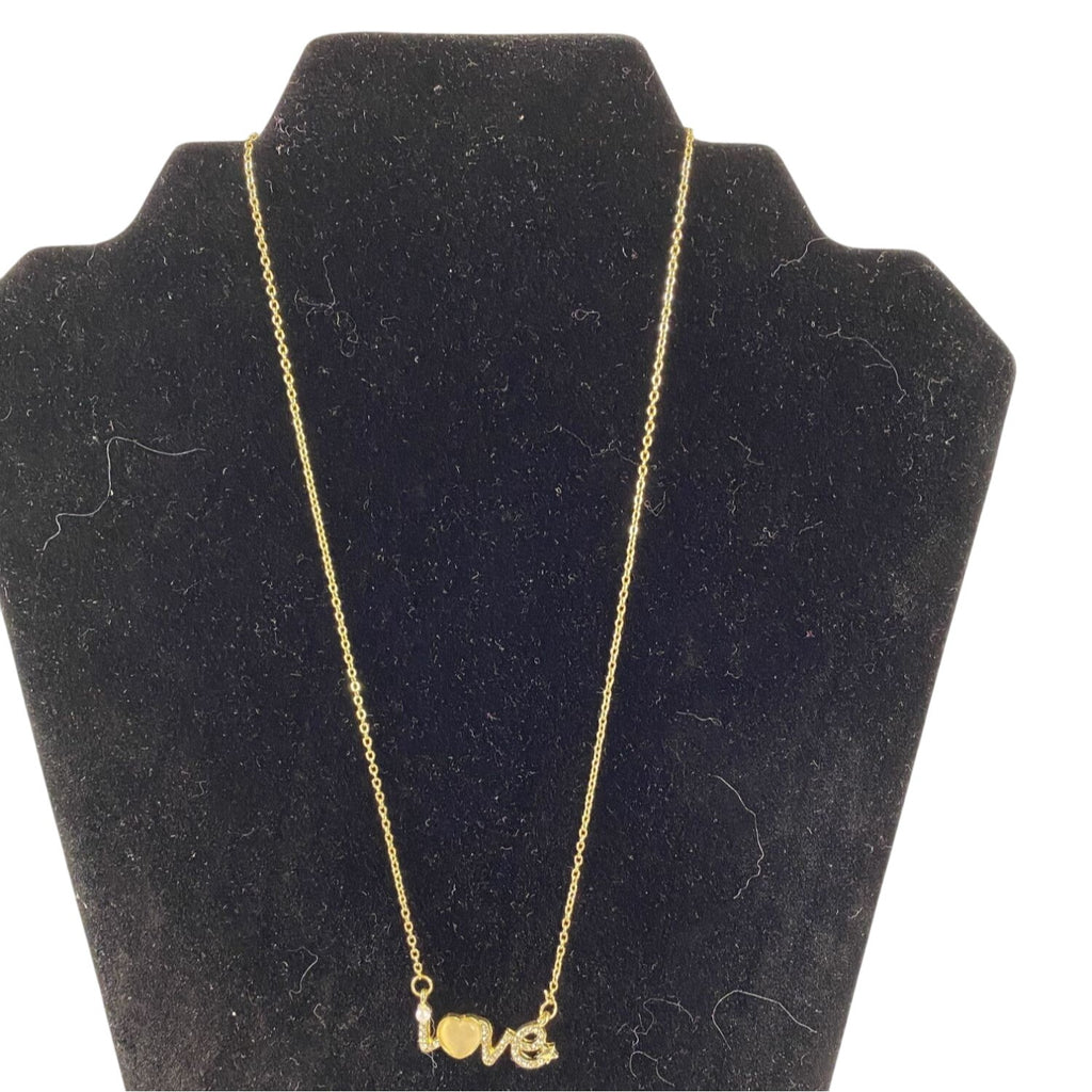 Bedazzled Love Letter Pendant Necklace Gold Tone Rhinestone & Gemstones Chain