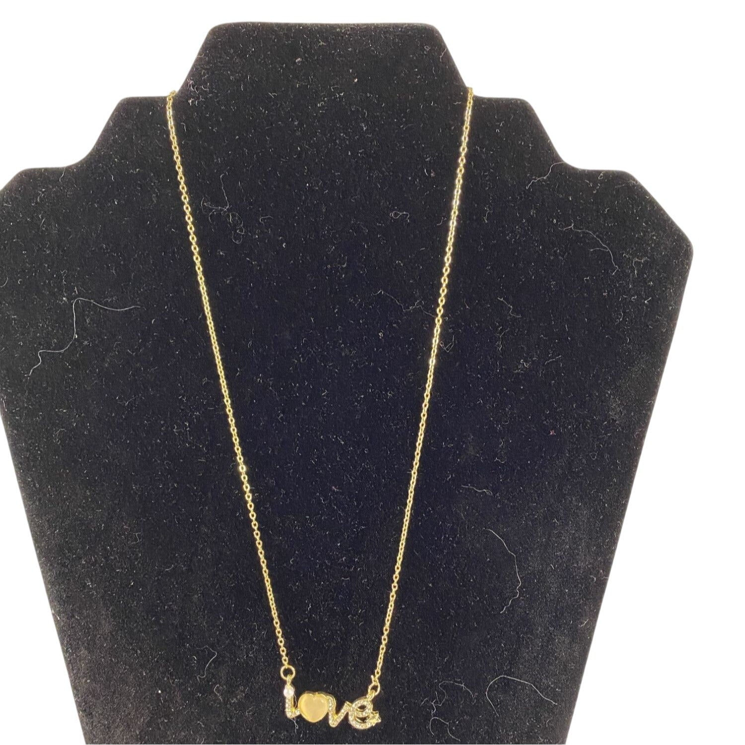 Bedazzled Love Letter Pendant Necklace Gold Tone Rhinestone & Gemstones Chain