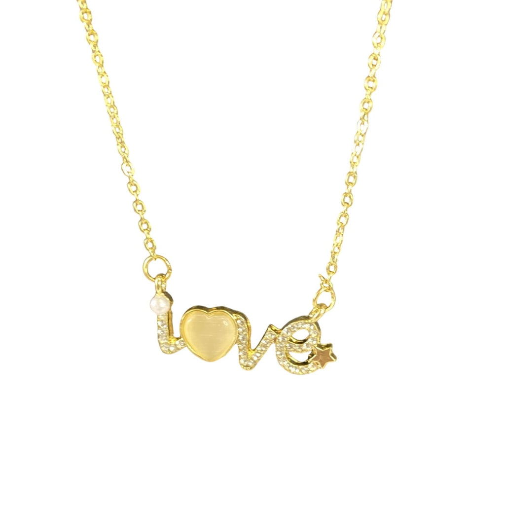 Bedazzled Love Letter Pendant Necklace Gold Tone Rhinestone & Gemstones Chain