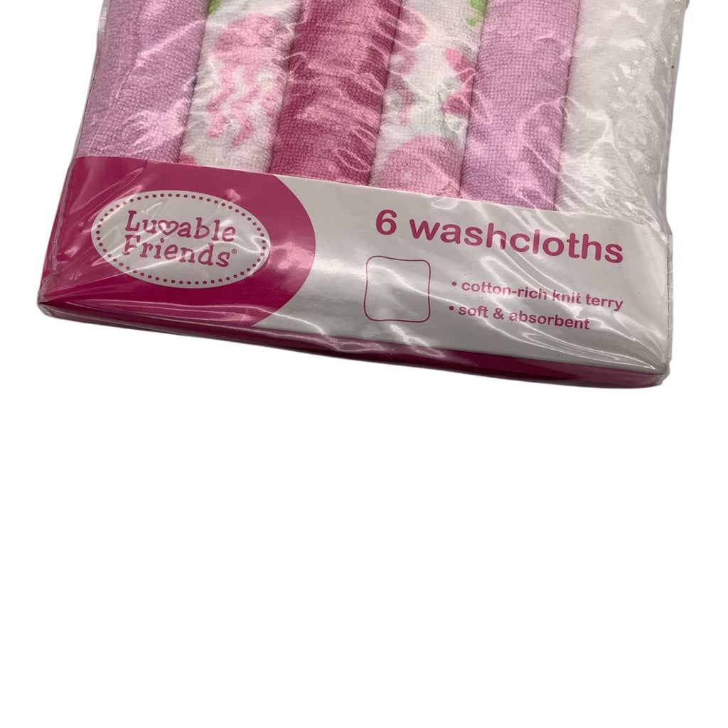 Luvable Friends Girls Baby Washcloths Pink Ocean Creatures Soft Cotton Rich Knit