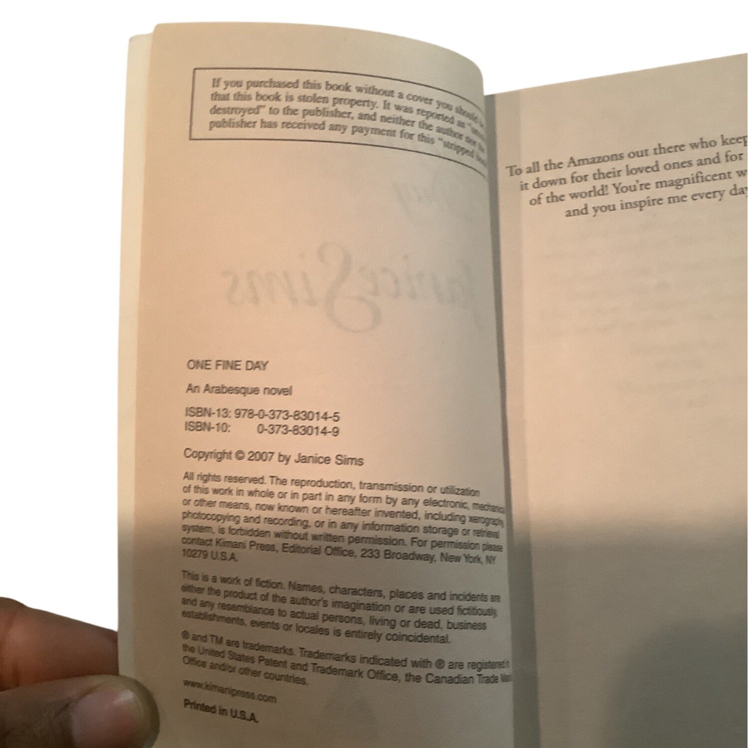 One Fine Day By Janice Sims Paperback Book 2007 Romance Novel