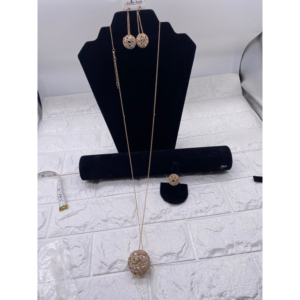 Fashion Jewelry Women’s Necklace Set Gold Plated Rhinestones Earrings & Ring