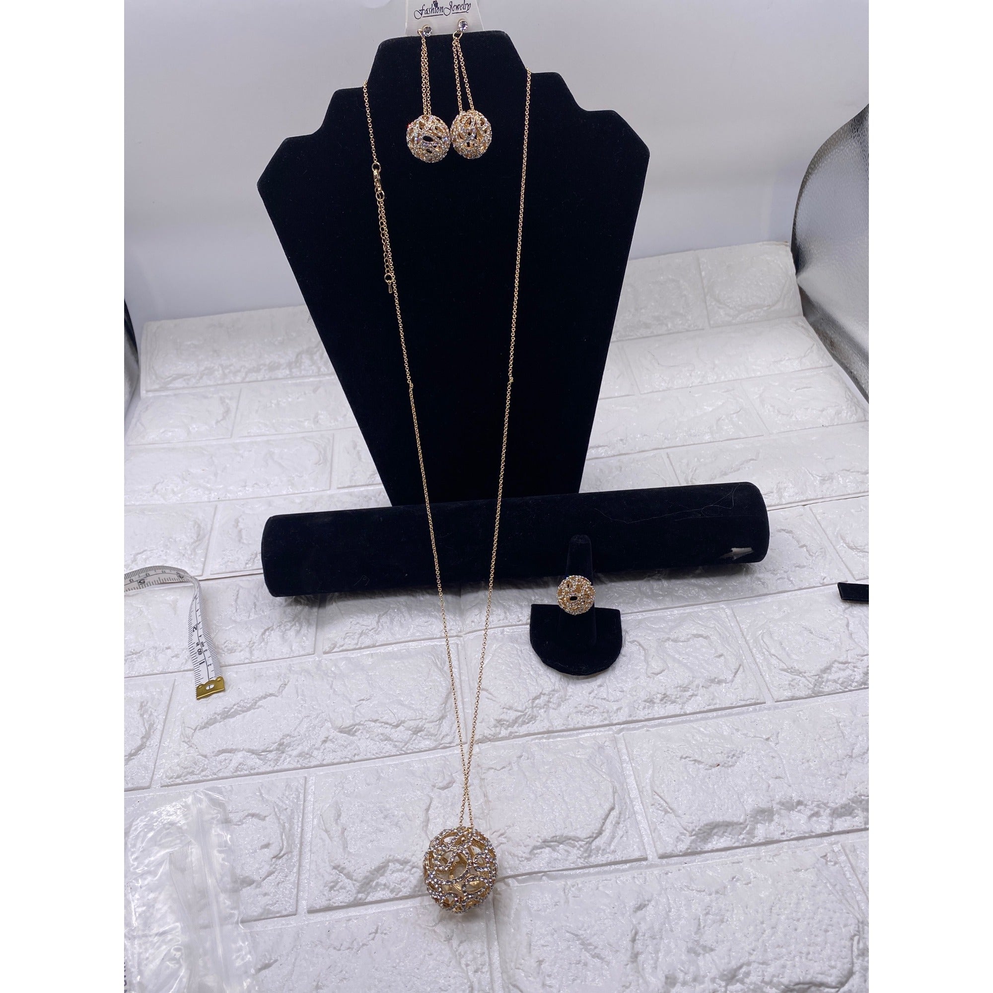 Fashion Jewelry Women’s Necklace Set Gold Plated Rhinestones Earrings & Ring