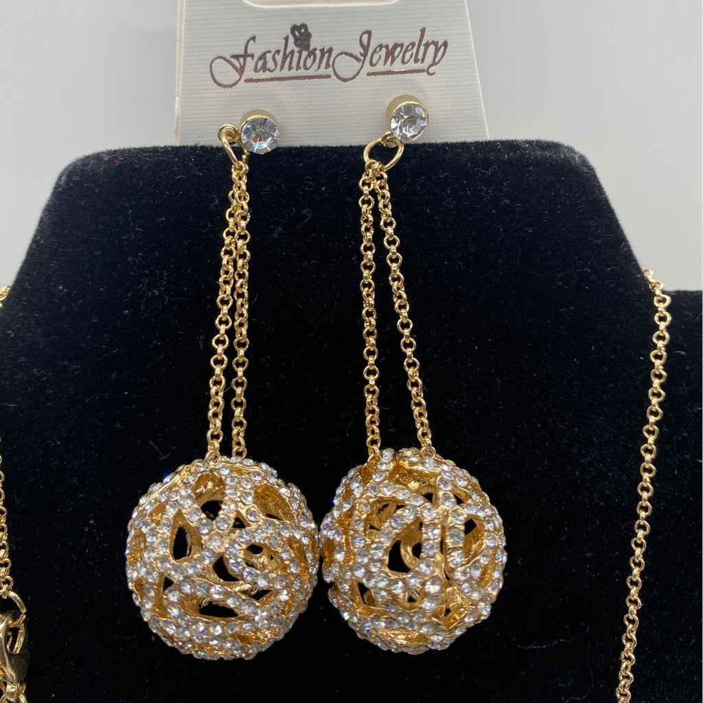 Fashion Jewelry Women’s Necklace Set Gold Plated Rhinestones Earrings & Ring