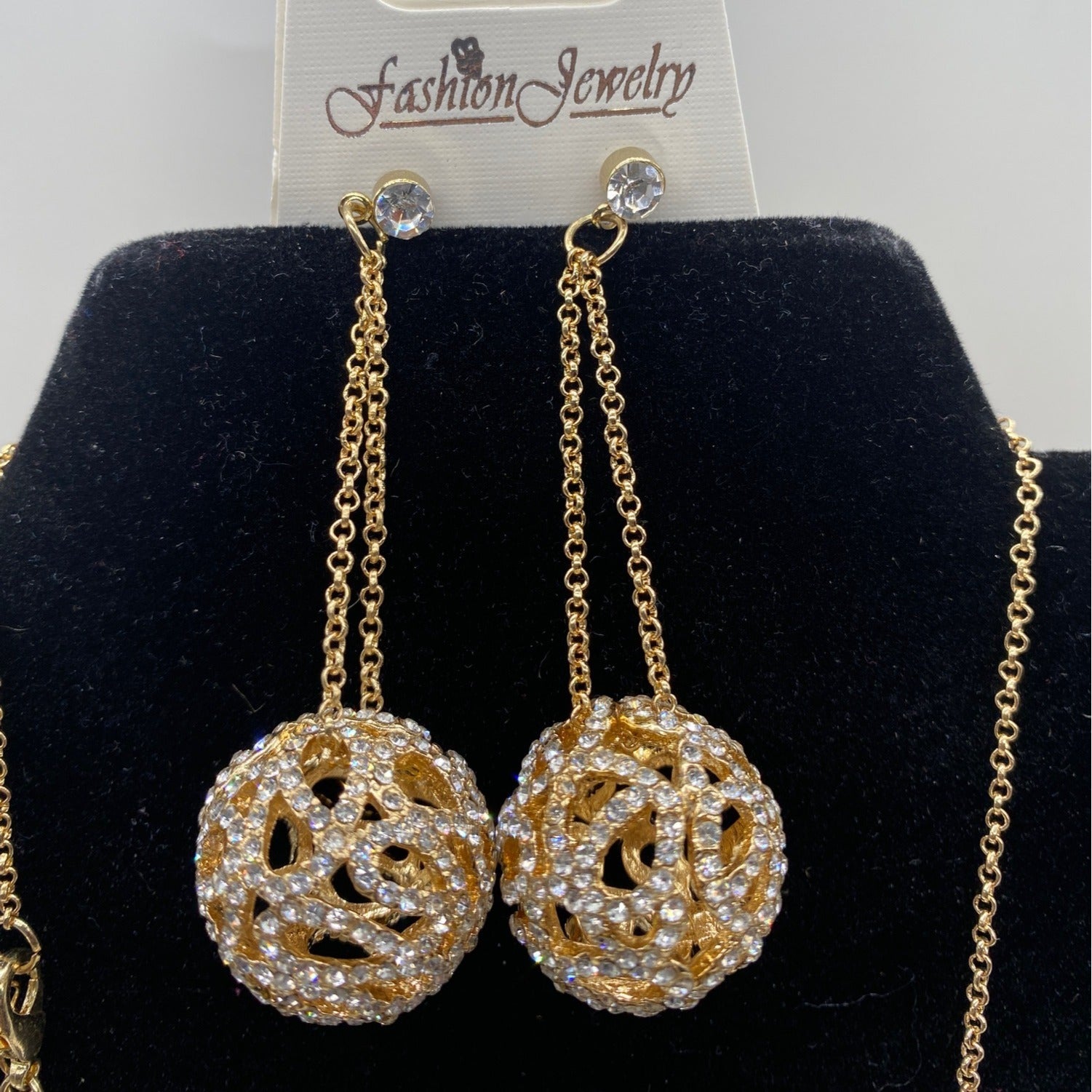 Fashion Jewelry Women’s Necklace Set Gold Plated Rhinestones Earrings & Ring