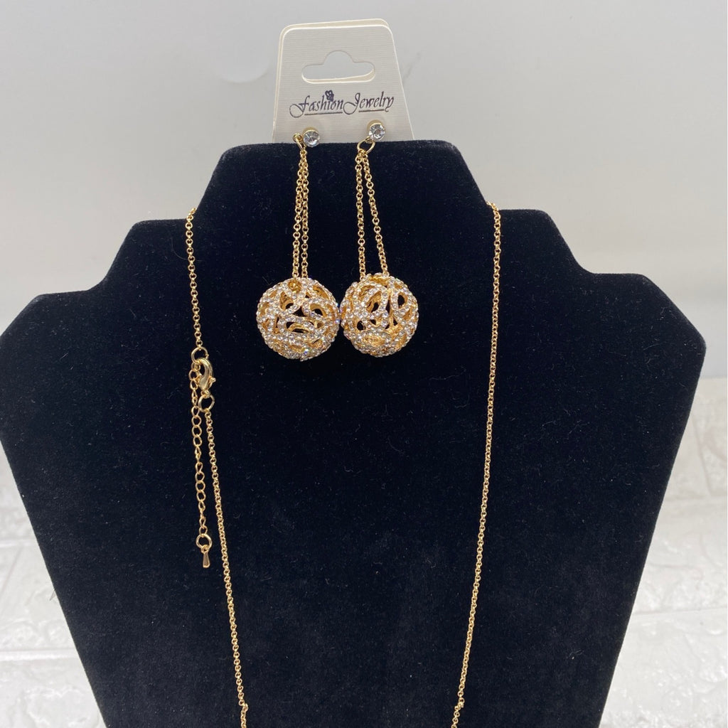 Fashion Jewelry Women’s Necklace Set Gold Plated Rhinestones Earrings & Ring