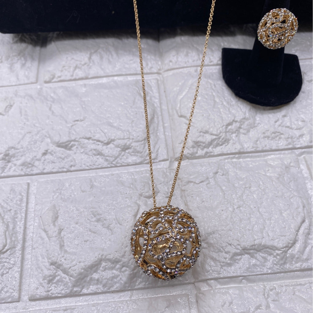 Fashion Jewelry Women’s Necklace Set Gold Plated Rhinestones Earrings & Ring