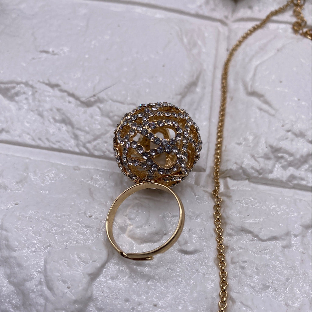 Fashion Jewelry Women’s Necklace Set Gold Plated Rhinestones Earrings & Ring