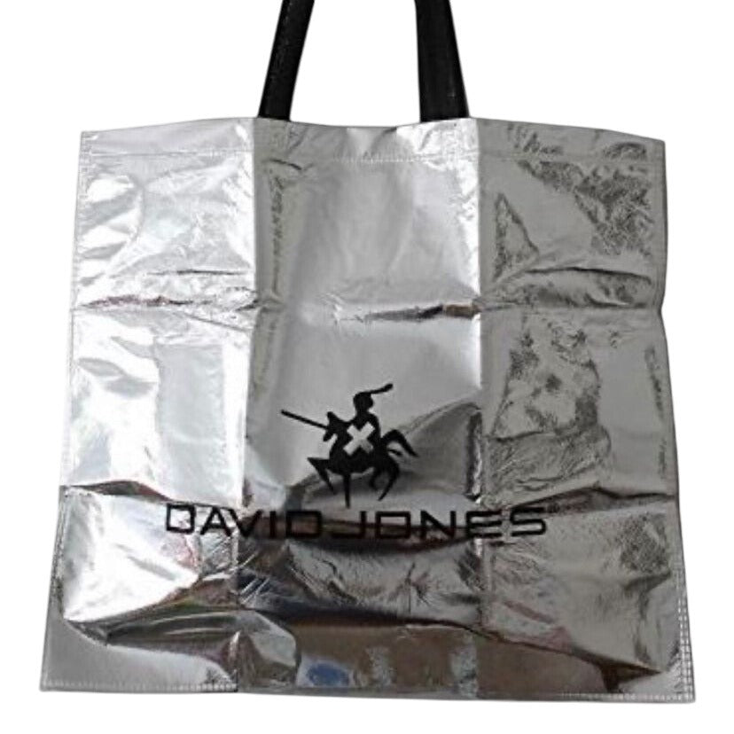 David Jones Glittering Non-Woven Tote Bag Silver Lightweight Eco-Friendly Shopping Reusable