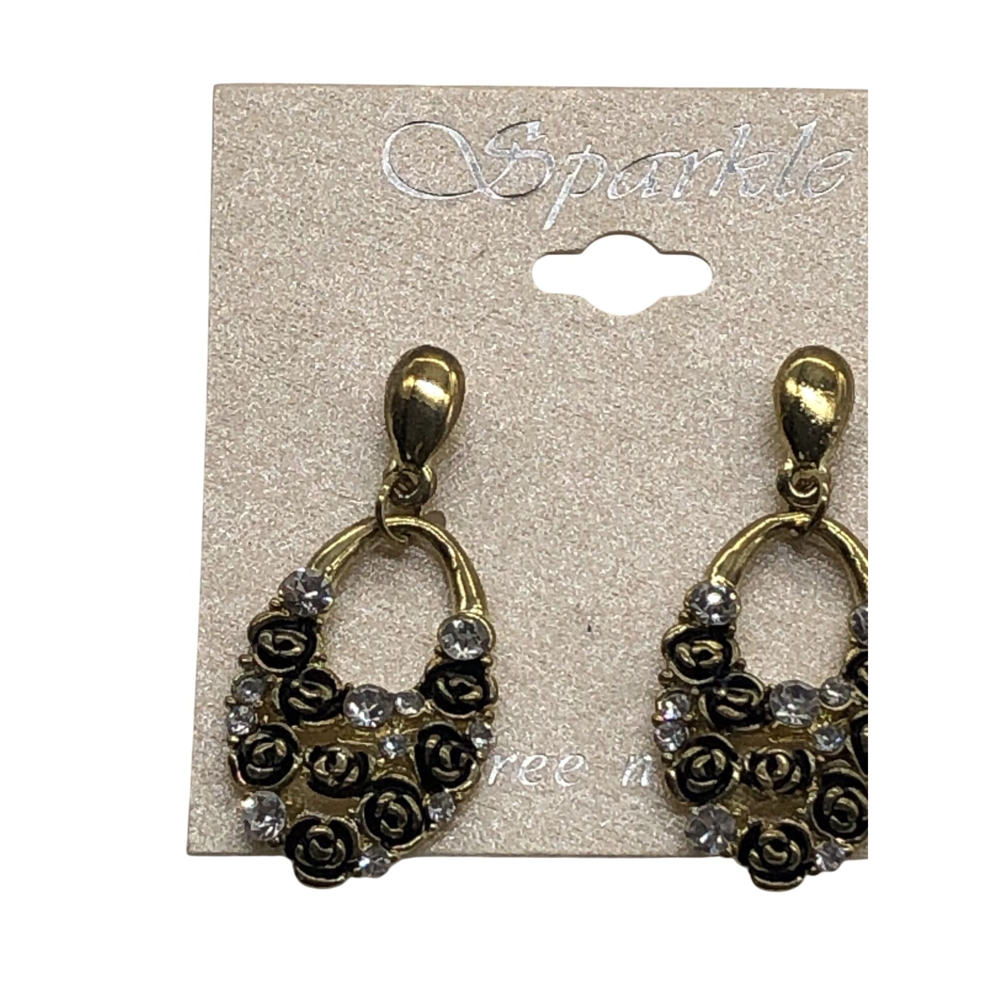 Sparkle Floral Drop Earrings W/ Rhinestone Accents Multicolor For Women's Dangle